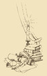 A still-life from an inkwell with a feather and a paper against A still-life from an inkwell with a feather and a paper against