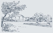 Landscape sketch of autumn park Landscape sketch of autumn park
