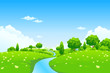 Green Landscape with river trees and flowers Green Landscape with river trees and flowers