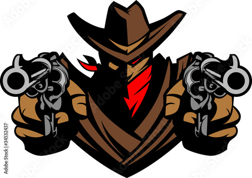 Illustration: Cowboy Mascot Aiming Guns Cowboy Mascot Aiming Guns