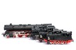 vier Lokomotiven  vor weißem Hntergrund Modelleisenbahn