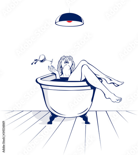 Vektor: young beauty women relax on the bathroom with glass of wine young beauty women relax on the bathroom with glass of wine