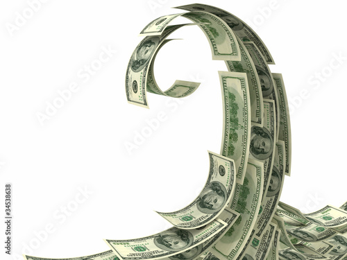 Illustration: Dollars wave isolated on white Dollars wave isolated on white