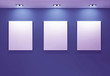 Gallery Interior with empty frames on purple wall