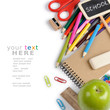 Photo: School stationery isolated over white with copyspace School stationery isolated over white with copyspace