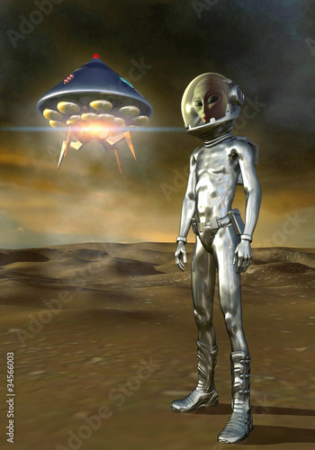 Illustration: alien and ufo alien and ufo