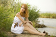 Redhead girl at outdoor.