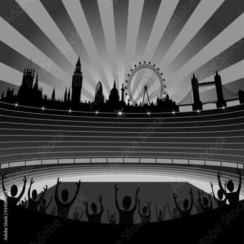 Vector: stadium and London skyline - vector stadium and London skyline - vector