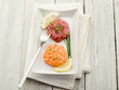 salmon and tuna tartare with lemon and chive salmon and tuna tartare with lemon and chive