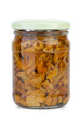 Chanterelle mushrooms marinated in the glass jar