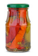 Chili peppers marinated in the glass jar Chili peppers marinated in the glass jar