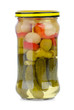 Vegetables on skewer marinated in the glass jar Vegetables on skewer marinated in the glass jar