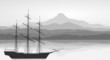 Landscape with detailed old ship and mountains view
