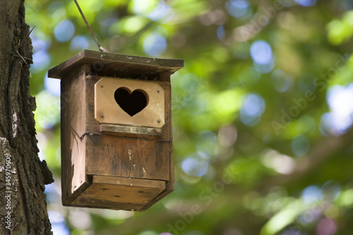 Photo: Bird house with the heart shapped entrance. Bird house with the heart shapped entrance.