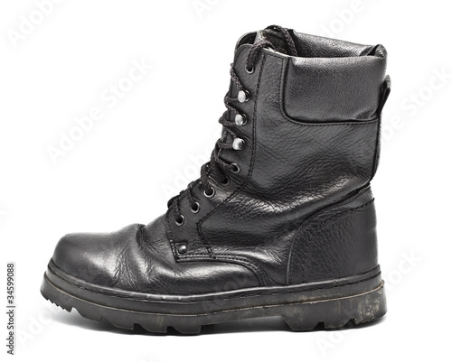 Photo: Black Leather Army Boot Black Leather Army Boot