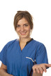 close up of woman doctor over white background