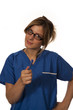 Foto: close up of woman doctor over white background close up of woman doctor over white background