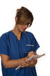 close up of woman doctor over white background
