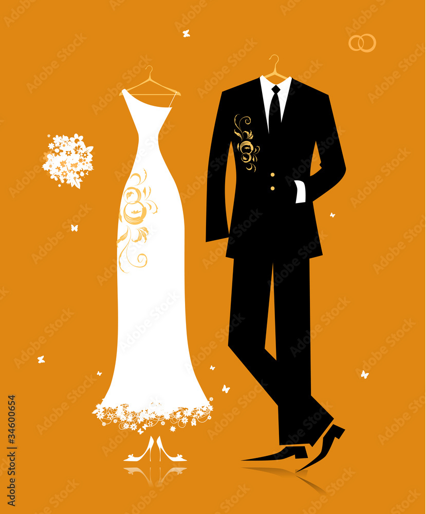 Wedding groom suit and bride's dress for your design