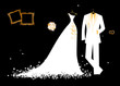 Wedding groom suit and bride's dress white on black