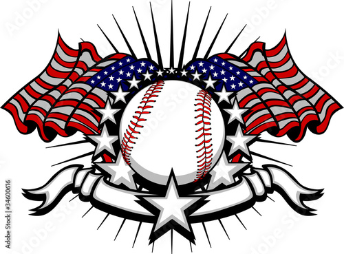 Vector: Baseball with Flags and Stars Baseball with Flags and Stars