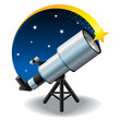 telescope and a star in the sky, floating
