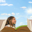 Open book with little girl and her story