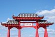 Gate of Buddhist temple and blue sky with clouds Gate of Buddhist temple and blue sky with clouds