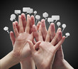 Happy group of finger smileys with speech bubbles
