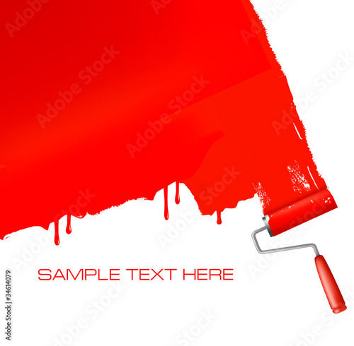 Vector: Red roller painting the white wall. Vector background. Red roller painting the white wall. Vector background.