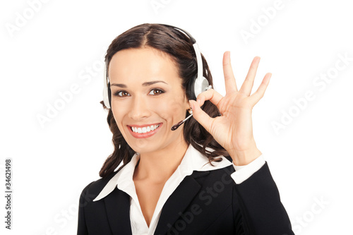 Photo: Support operator with okay gesture, on white Support operator with okay gesture, on white