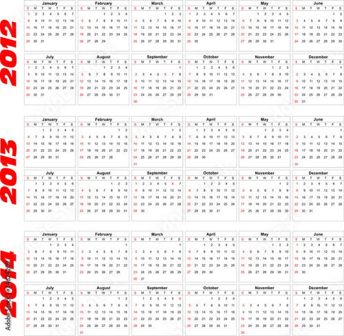 Vector: calendar for 2012 through 2014 calendar for 2012 through 2014