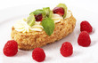 Fruit boat cake with raspberries