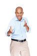 Humorous young man playing around showing finger gun Humorous young man playing around showing finger gun
