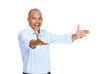 Excited young man showing your interesting product