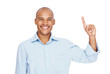 Happy young guy pointing upwards