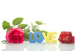 Red Rose, gift box and the text "LOVE"