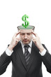 Open minded man with Green Dollar Sign inside thinking about it