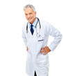 Confident male doctor standing casually on white Confident male doctor standing casually on white