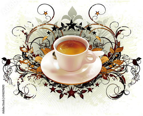 Vector: cup of coffee with ornate elements cup of coffee with ornate elements
