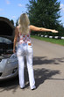 The girl votes at a road roadside