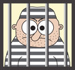 Vector: Cartoon prisoner behind the bars, funny vector illustration. Cartoon prisoner behind the bars, funny vector illustration.