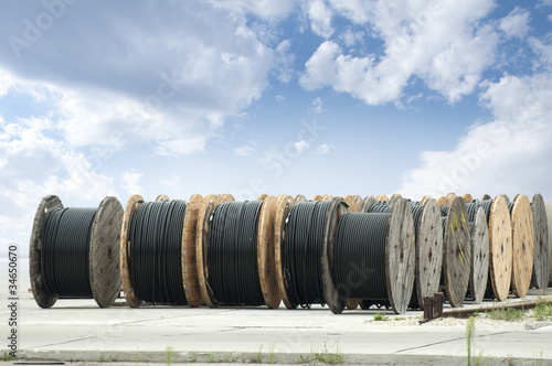 Photo: Large rolls of black cables Large rolls of black cables