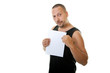 funny man holding a white paper