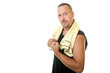 hilarious man with a towel after exercise