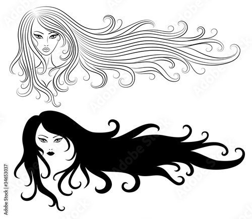 Vector: Set of a girls with a long hair. Set of a girls with a long hair.
