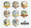 Shield labels with icons set