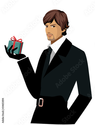 Vector: Portrait of man holding gift box Portrait of man holding gift box