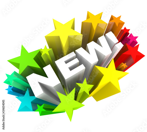 Illustration: Word in Stars Announcing Brand New Product or Improvement Word in Stars Announcing Brand New Product or Improvement