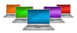 color monitors in a row isolated on a white background